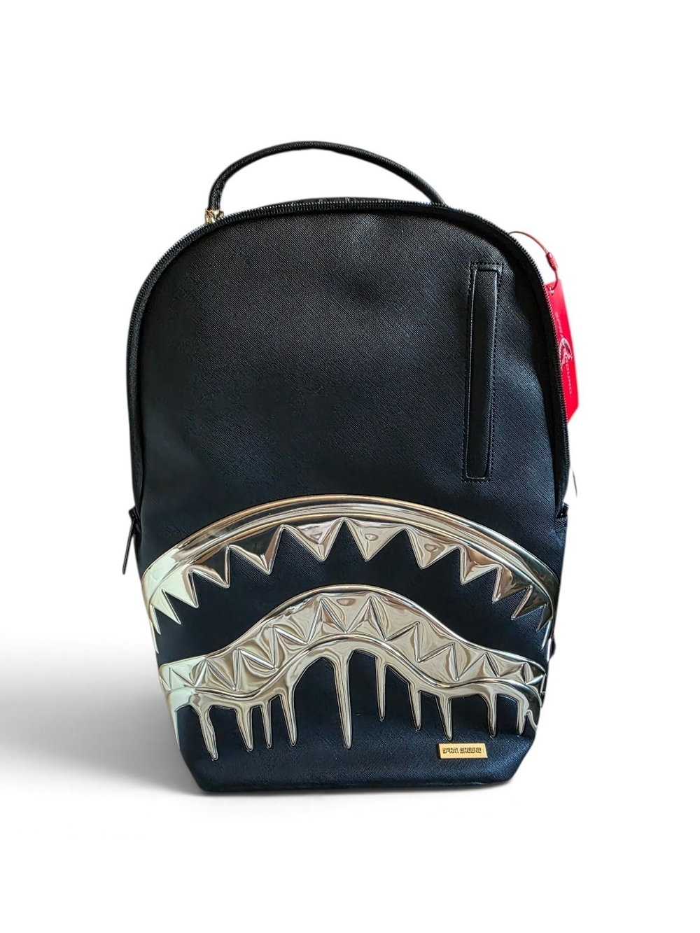 Sprayground Black Backpack with Metallic Silver Shark-Mouth Detail